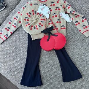 Cherry Print Kids Matching Set with Red and Navy